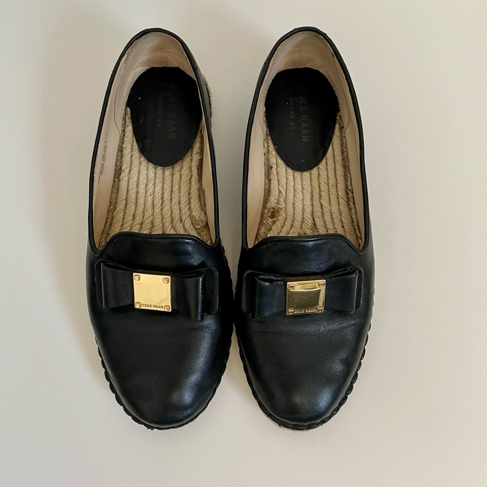 Cole Haan Tali Bow Black Leather Espadrilles